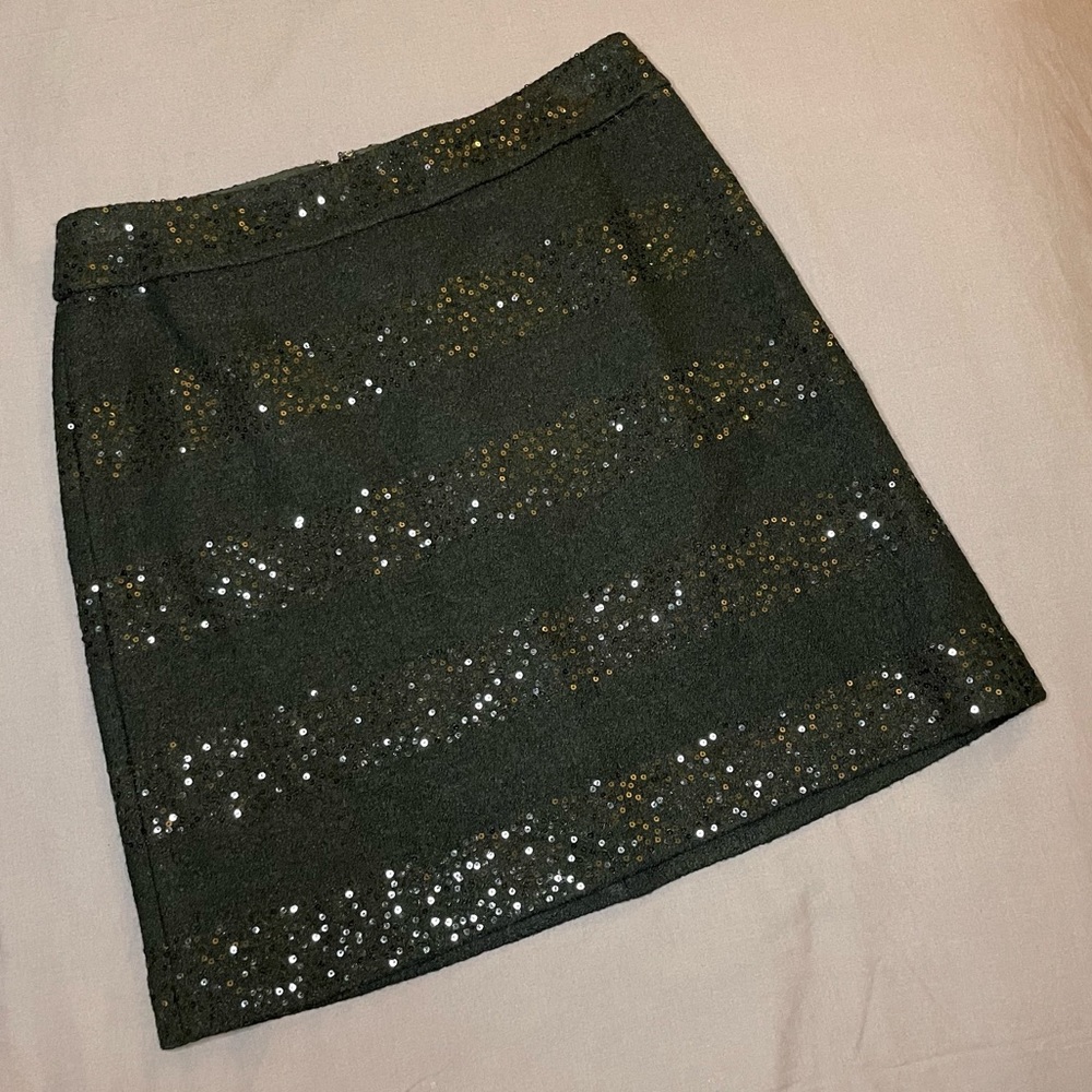 Ann Taylor Loft Wool Blend Sequin A-Line Skirt, Black Size Medium